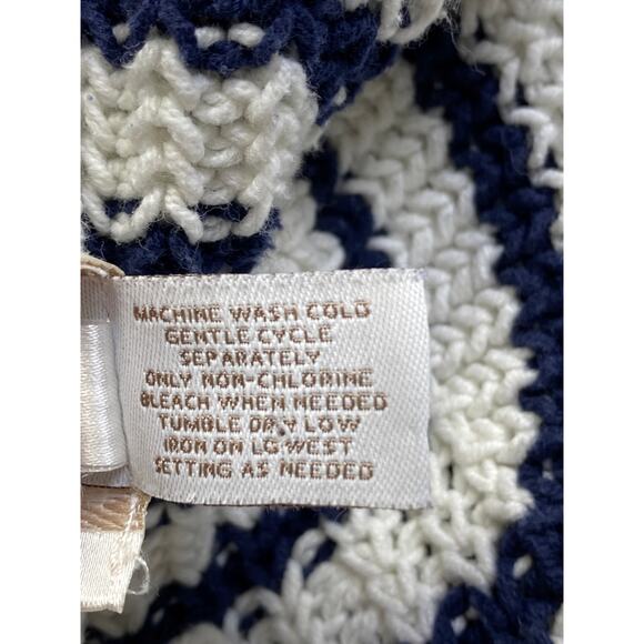 Chicos Ashlyn Striped Pullover Sweater Size L 2 Navy Nautical Flattering Ruched - Picture 6 of 7